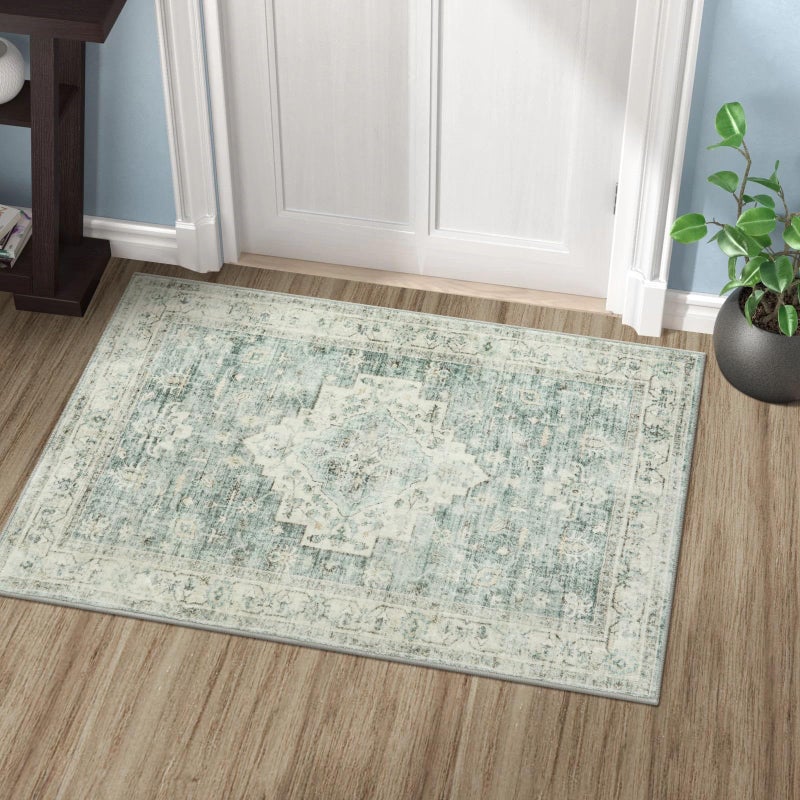 LIVEBOX Washable Rug 2x3 Kitchen Mats for Floor Entryway Non Slip Front Door Mat for Bathroom Hallway Boho LowPile Small Carpet Farmhouse Throw Indoor Rugs for Bath Sink Sage Green - Image 2