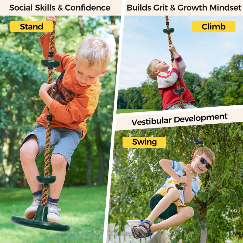 DECORLIFE Tree Swing for Kids, Adjustable Rope Swing Disc Swing for Outside with Platform Carabiners and Strap Outdoor, Playground Accessories, Green - Image 5