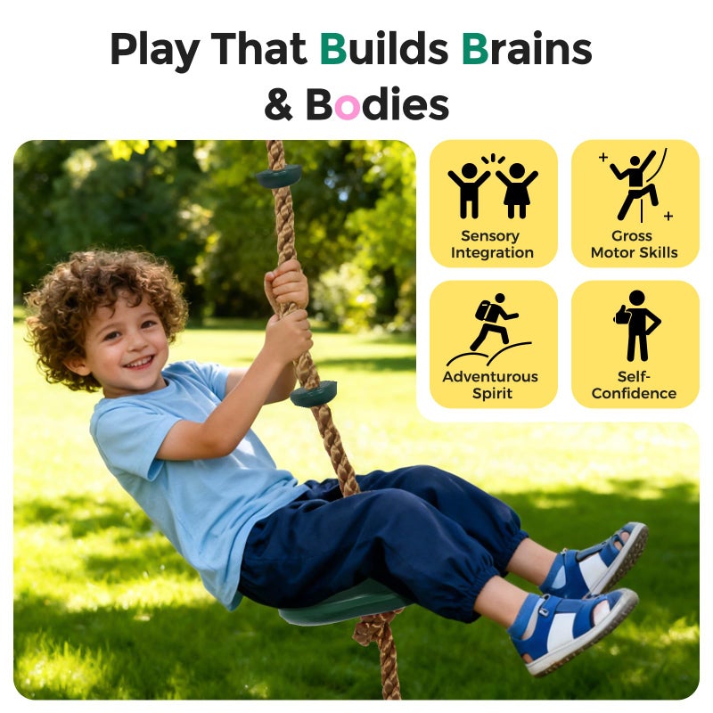 DECORLIFE Tree Swing for Kids, Adjustable Rope Swing Disc Swing for Outside with Platform Carabiners and Strap Outdoor, Playground Accessories, Green - Image 3