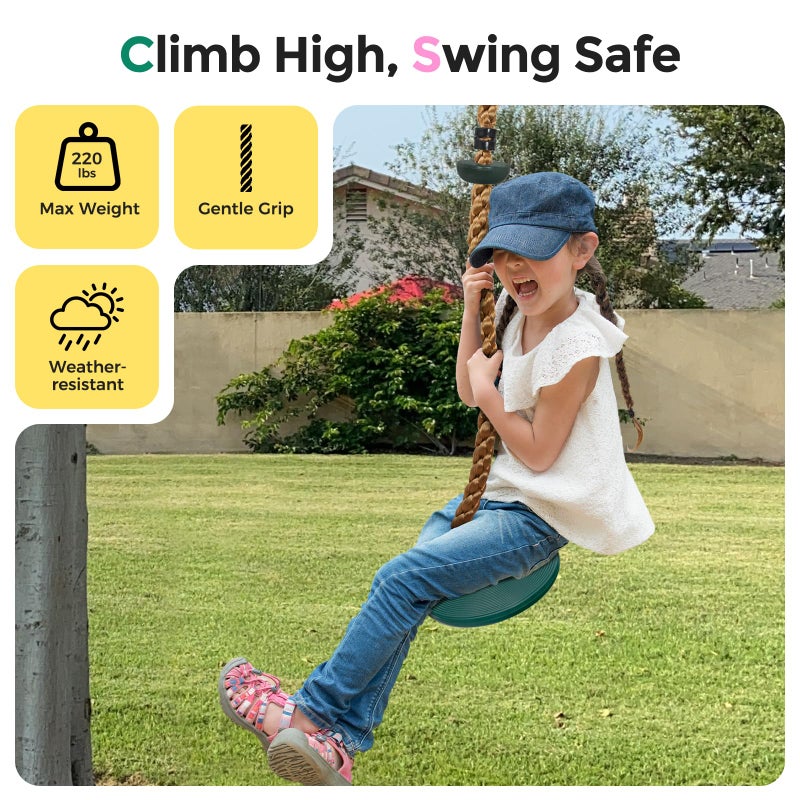 DECORLIFE Tree Swing for Kids, Adjustable Rope Swing Disc Swing for Outside with Platform Carabiners and Strap Outdoor, Playground Accessories, Green - Image 4
