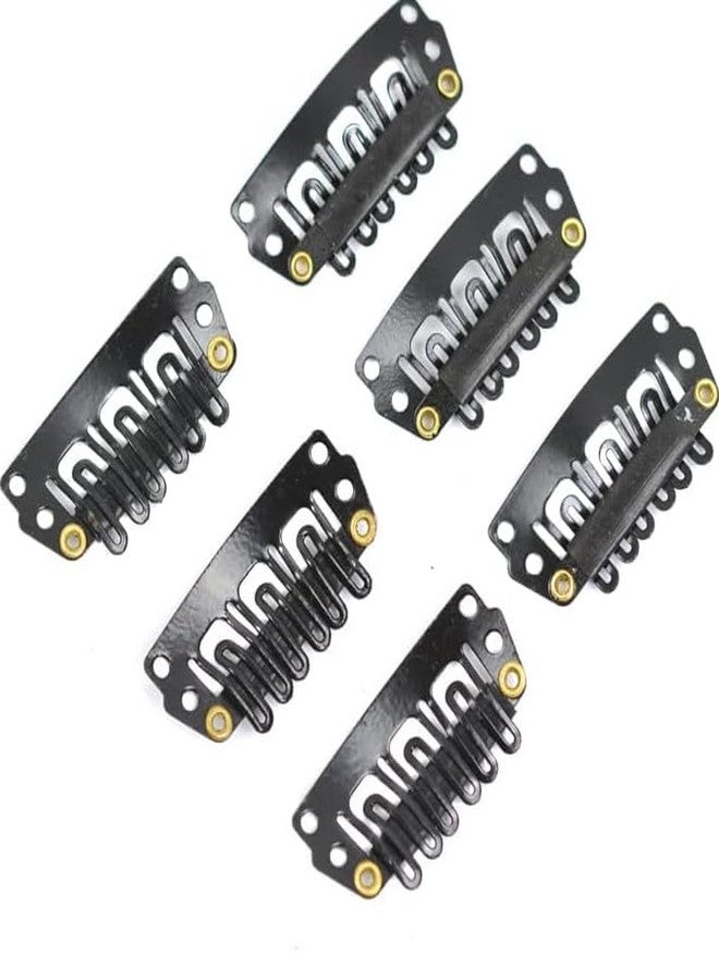 RINPOCHE - 10pcs Hair Extensions Clips 6-Teeth U-Shape Snap Metal Wig Clips with Rubber for Hairpiece Hair Extensions (BLACK) - Image 2