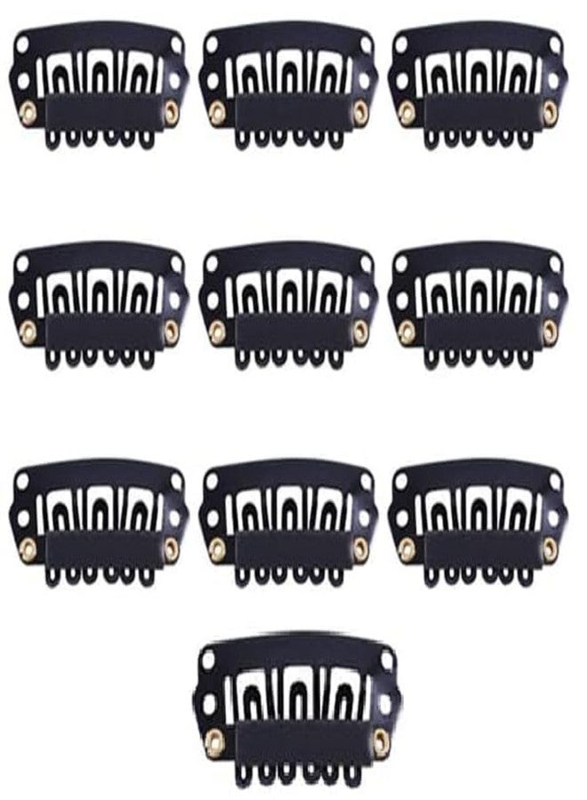 RINPOCHE - 10pcs Hair Extensions Clips 6-Teeth U-Shape Snap Metal Wig Clips with Rubber for Hairpiece Hair Extensions (BLACK) - Image 1