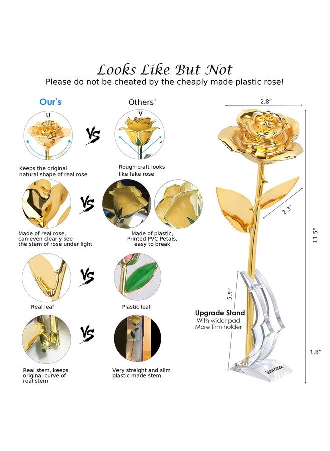 Sinvitron Gold Dipped Rose Real 24K Gold Rose, Long Stem Hand Dipped In 24K Golden Roses, Romantic Gifts For Women In Her Anniversary Birthday Mothers Day &Valentines Day (Golden) - Image 3