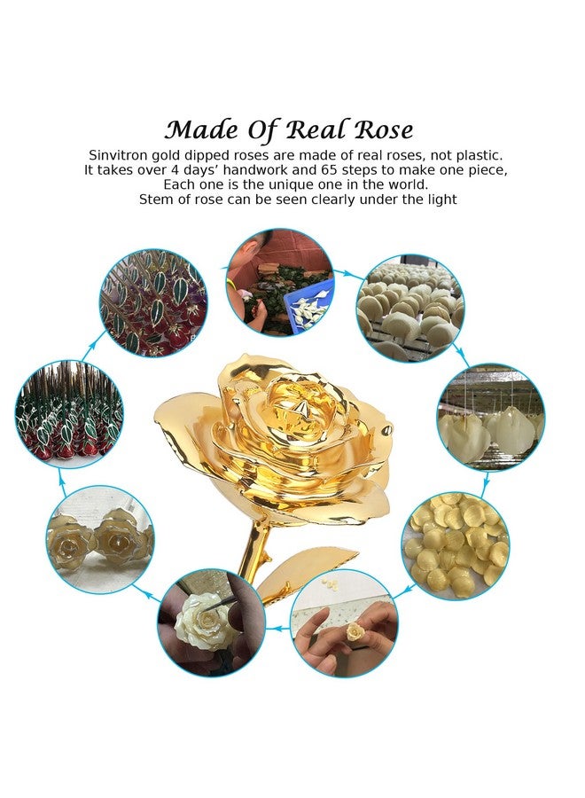 Sinvitron Gold Dipped Rose Real 24K Gold Rose, Long Stem Hand Dipped In 24K Golden Roses, Romantic Gifts For Women In Her Anniversary Birthday Mothers Day &Valentines Day (Golden) - Image 4