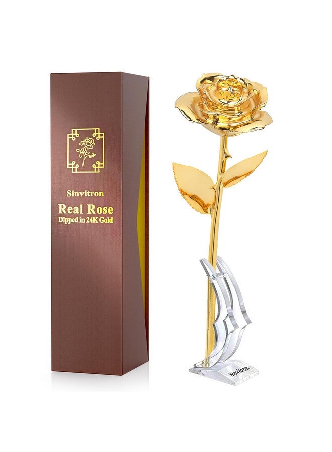 Sinvitron Gold Dipped Rose Real 24K Gold Rose, Long Stem Hand Dipped In 24K Golden Roses, Romantic Gifts For Women In Her Anniversary Birthday Mothers Day &Valentines Day (Golden) - Image 1