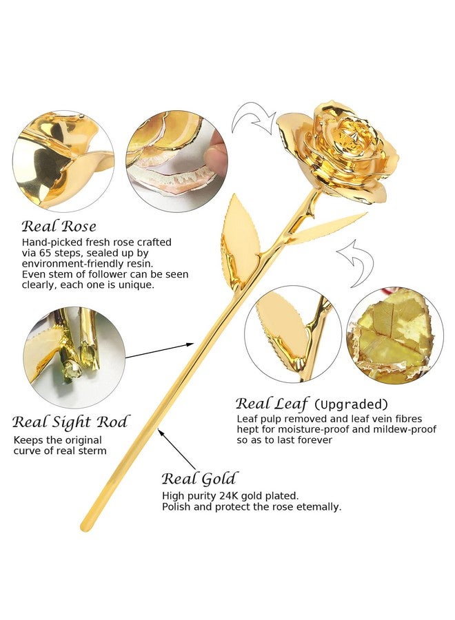 Sinvitron Gold Dipped Rose Real 24K Gold Rose, Long Stem Hand Dipped In 24K Golden Roses, Romantic Gifts For Women In Her Anniversary Birthday Mothers Day &Valentines Day (Golden) - Image 2