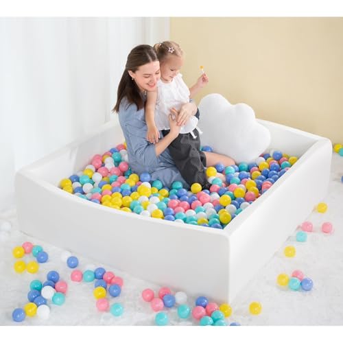UHAPPYEE Square Foam Ball Pit for Toddler,35"x35"x12" Soft Ball Pit Pool with Removable Cover, Indoor Memory Sponge Ball Playpen Without Balls - White - Image 2