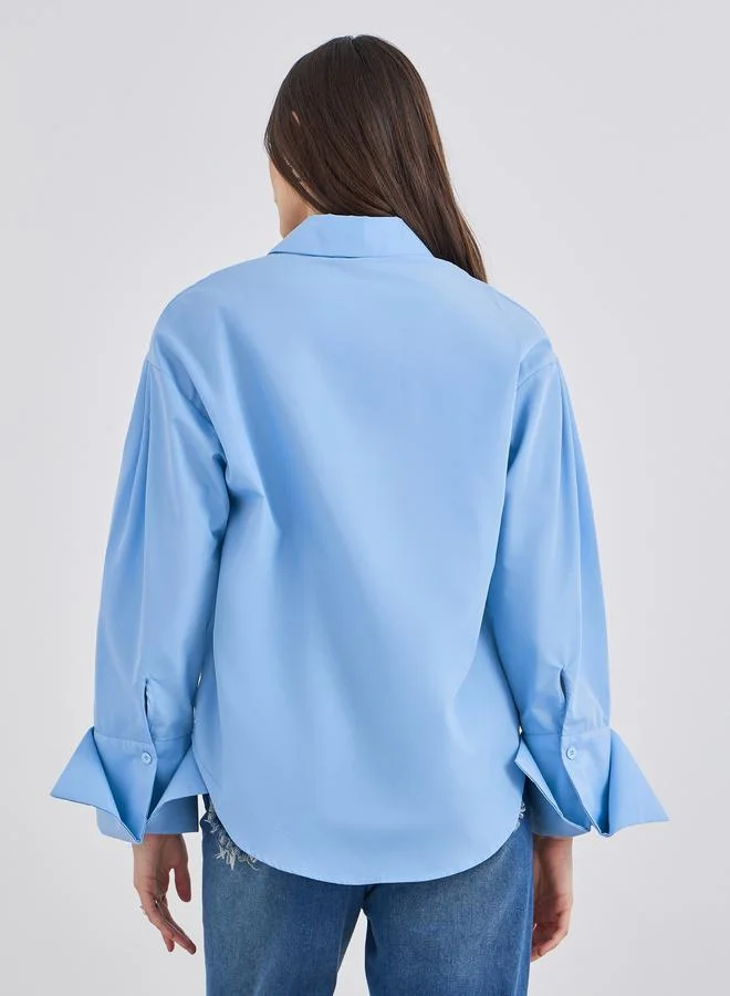 ستايلي Styli Sky Blue Oversized Button-Down Shirt for Women