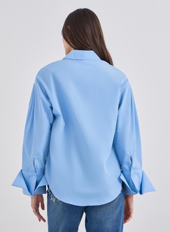Styli Sky Blue Oversized Button-Down Shirt for Women - Image 2