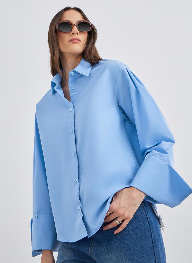 Styli Sky Blue Oversized Button-Down Shirt for Women - Image 1