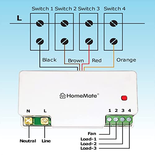 Home Mate HomeMate® WiFi 3+1 Node Switch | 3 On/Off and 1 Fan Regulator | Retro Fit with Manual Control | No Hub Required | Works with Amazon Alexa, Google Assistant & Siri - Image 5