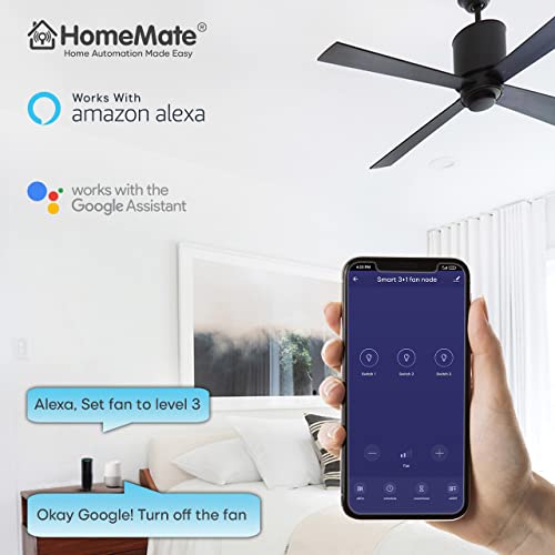 Home Mate HomeMate® WiFi 3+1 Node Switch | 3 On/Off and 1 Fan Regulator | Retro Fit with Manual Control | No Hub Required | Works with Amazon Alexa, Google Assistant & Siri - Image 2