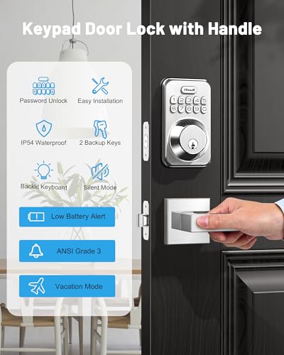 Zowill Keyless Entry Door Lock with 2 Lever Handles, Electronic Keypad Deadbolt, Auto-Locking, Anti-Peeping Password, Digital Code Door Lock, Front Door Handle Sets, Satin Nickel - Image 5