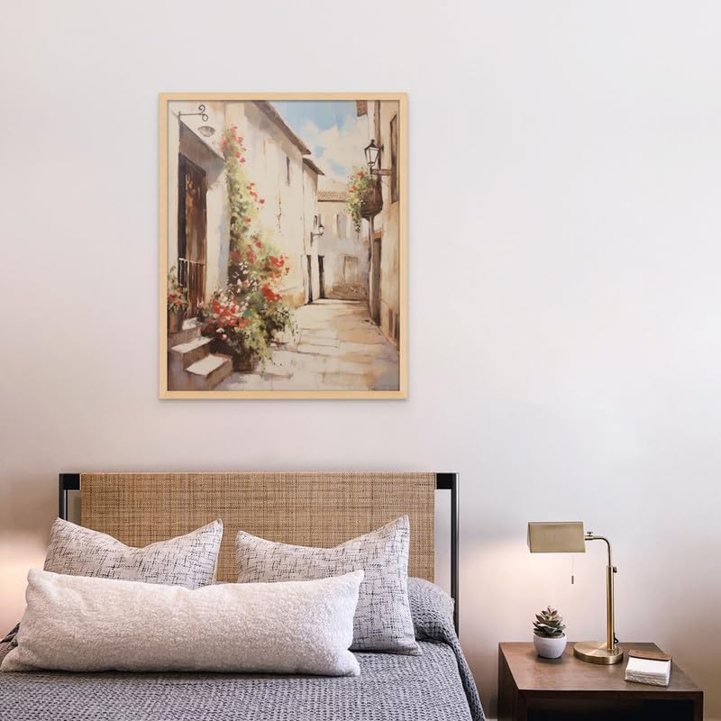 Art Decor French Countryside Style Alleyway Fine Art with Beige Flowers Framed Wall Art Traditional Design Art for Living Room Bedroom Office Home Decoration Gifting 60x80cm - Image 2