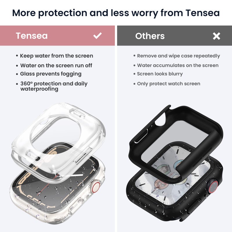 Tensea (2 in 1) for Waterproof Apple Watch Screen Protector Case 40mm SE 3/SE 2nd Generation/SE/Series 6/5/4 Accessories, 360 Front and Back, iWatch Face Cover with Tempered Glass for Women Men, 40 mm - Image 2