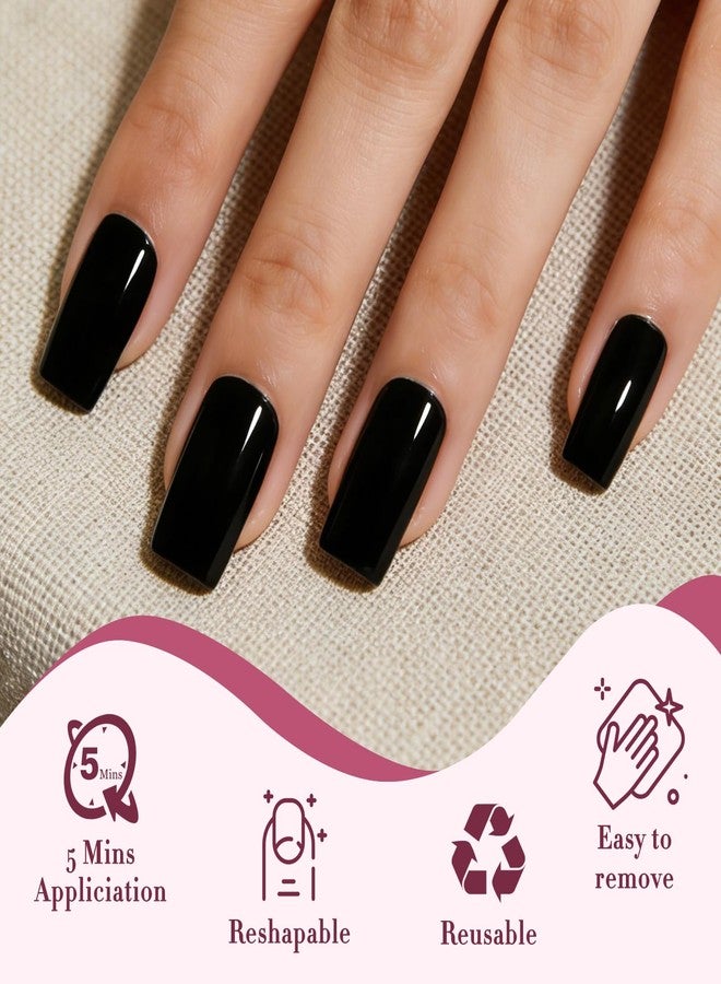 Lifextol 280PC Black Square Press on Nails Medium Fake Nails Press ons with Nail Adhesive Tabs, 14 Sizes Medium Acrylic Nails Press on Nail Square Black Stick Nails Tips Artificial Fingernails-D - Image 2
