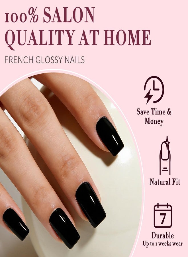 Lifextol 280PC Black Square Press on Nails Medium Fake Nails Press ons with Nail Adhesive Tabs, 14 Sizes Medium Acrylic Nails Press on Nail Square Black Stick Nails Tips Artificial Fingernails-D - Image 3