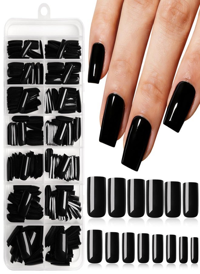 Lifextol 280PC Black Square Press on Nails Medium Fake Nails Press ons with Nail Adhesive Tabs, 14 Sizes Medium Acrylic Nails Press on Nail Square Black Stick Nails Tips Artificial Fingernails-D - Image 1