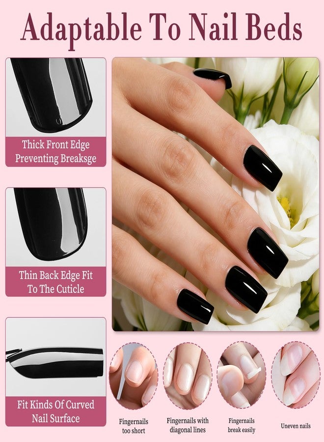 Lifextol 280PC Black Square Press on Nails Medium Fake Nails Press ons with Nail Adhesive Tabs, 14 Sizes Medium Acrylic Nails Press on Nail Square Black Stick Nails Tips Artificial Fingernails-D - Image 4