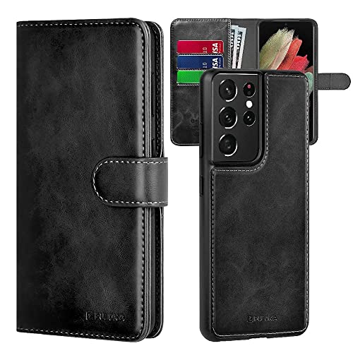 PULOKA - 2 in 1 Flip Cover for Samsung S23 Ultra - Protective Case with Card & Cash Pockets - Detachable Flip Case, Kickstand & Magnetic Closure -Vegan Leather - Profesional & Premium Finish -Black - Image 1