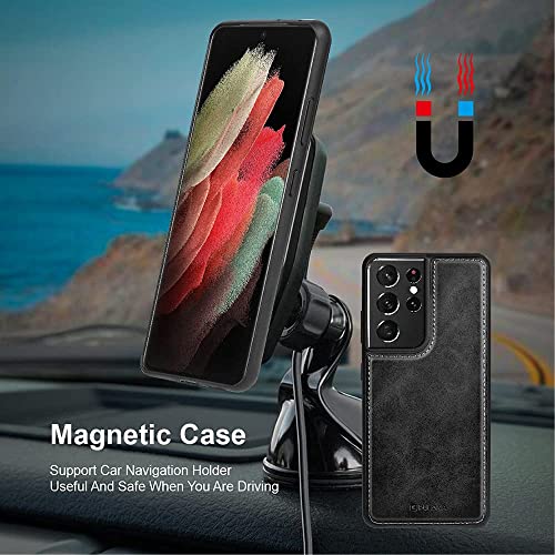 PULOKA - 2 in 1 Flip Cover for Samsung S23 Ultra - Protective Case with Card & Cash Pockets - Detachable Flip Case, Kickstand & Magnetic Closure -Vegan Leather - Profesional & Premium Finish -Black - Image 4