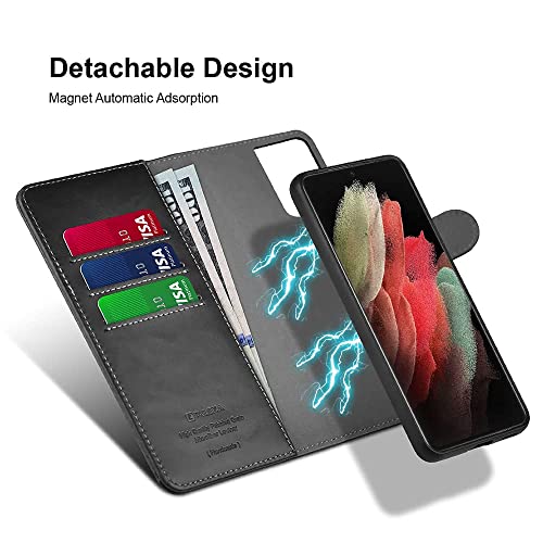 PULOKA - 2 in 1 Flip Cover for Samsung S23 Ultra - Protective Case with Card & Cash Pockets - Detachable Flip Case, Kickstand & Magnetic Closure -Vegan Leather - Profesional & Premium Finish -Black - Image 5
