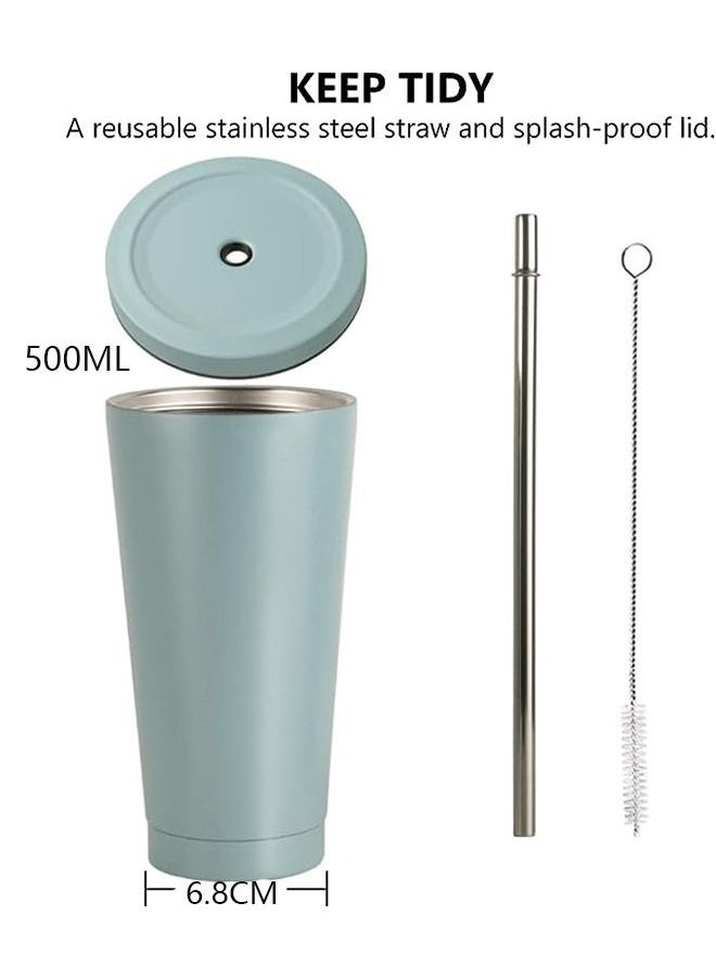 Arabest - 304 Stainless Steel Insulated Mug with Cleaning Brush and Straw,Modern Insulated Travel Mug,Vacuum Insulated,Durable Stainless Steel Coffee Mug for Sports/Wedding/Business/Home(Green) - Image 1