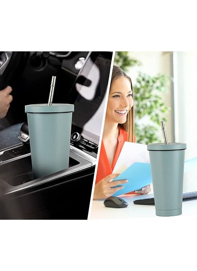 Arabest - 304 Stainless Steel Insulated Mug with Cleaning Brush and Straw,Modern Insulated Travel Mug,Vacuum Insulated,Durable Stainless Steel Coffee Mug for Sports/Wedding/Business/Home(Green) - Image 1