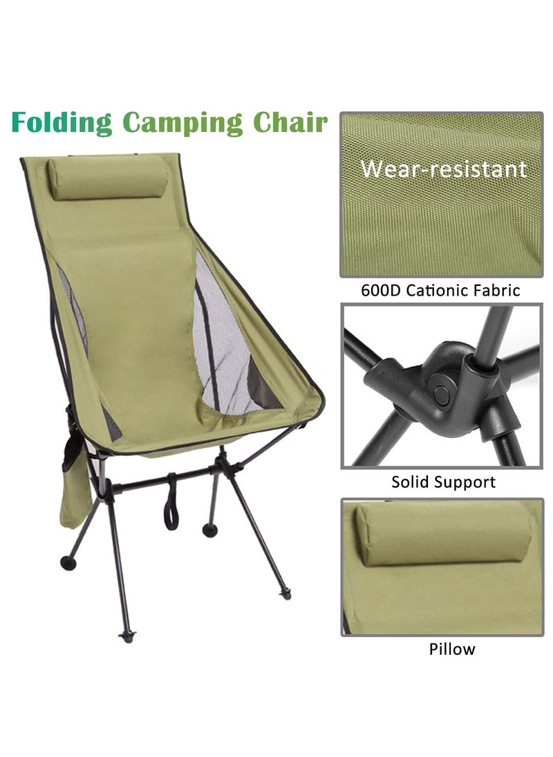 SYOSI - Ultralight High Back Outdoor Folding Camping Chair, Heavy Duty Mesh Lightweight Beach Lounge Chair with Pillow and Cup Bag, Large Chair for Travel, Hiking, Fishing, Beach - Image 1