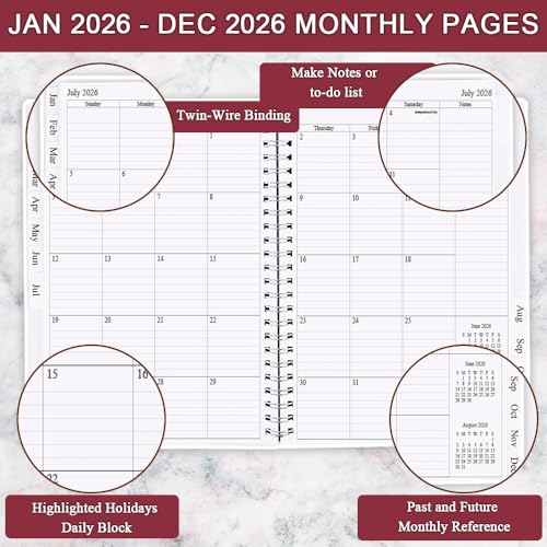 Getvow 2026 Planner - Planner 2026 from January 2026 - December 2026, Monthly and Weekly Calender with 12 Tabs, 8.5" x 11", Pink Watercolor - Image 2