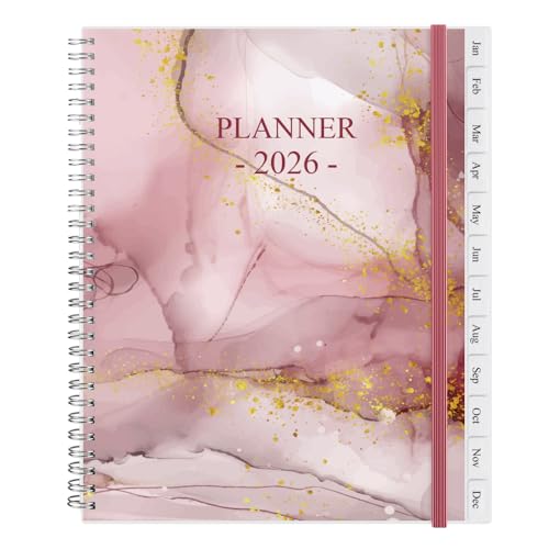 Getvow 2026 Planner - Planner 2026 from January 2026 - December 2026, Monthly and Weekly Calender with 12 Tabs, 8.5" x 11", Pink Watercolor - Image 1