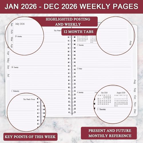 Getvow 2026 Planner - Planner 2026 from January 2026 - December 2026, Monthly and Weekly Calender with 12 Tabs, 8.5" x 11", Pink Watercolor - Image 3