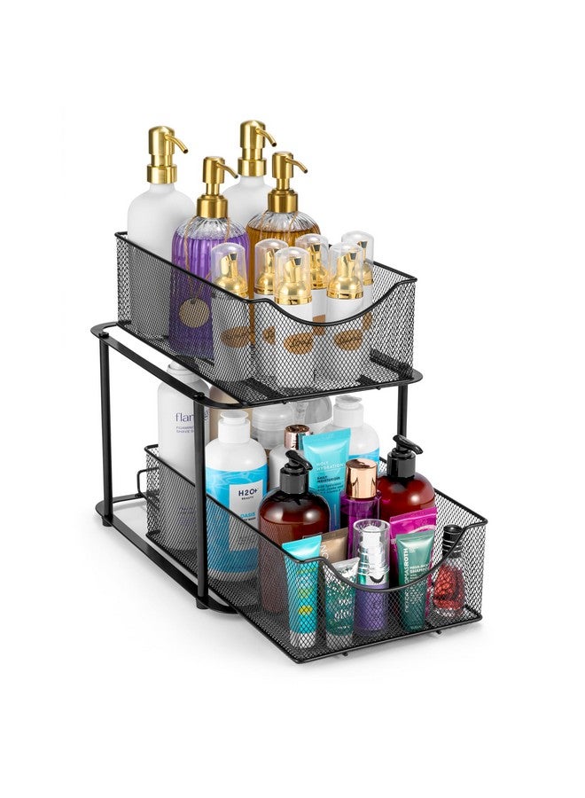 Sorbus 2 Tier Metal Under Sink Organizer for Bathroom, Kitchen, Strong Steel Mesh Sliding Drawers for Under Sink, Under Cabinet, Closet, Kitchen, Pantry, Bathroom Organizers and Storage (Black) - Image 1