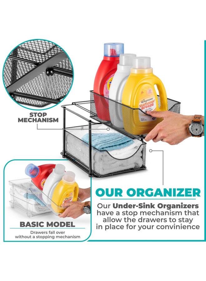 Sorbus 2 Tier Metal Under Sink Organizer for Bathroom, Kitchen, Strong Steel Mesh Sliding Drawers for Under Sink, Under Cabinet, Closet, Kitchen, Pantry, Bathroom Organizers and Storage (Black) - Image 3