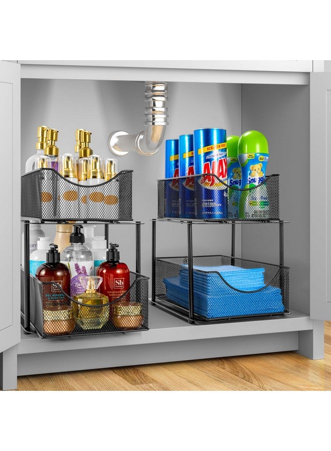 Sorbus 2 Tier Metal Under Sink Organizer for Bathroom, Kitchen, Strong Steel Mesh Sliding Drawers for Under Sink, Under Cabinet, Closet, Kitchen, Pantry, Bathroom Organizers and Storage (Black) - Image 2