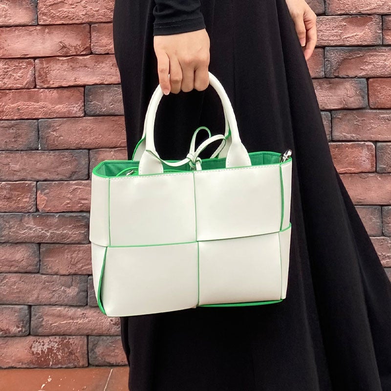 Bag Four-Compartment Woven Tote Small Bag Women'S Genuine Leather Large-Capacity Portable Shoulder Crossbody Bag - Image 1