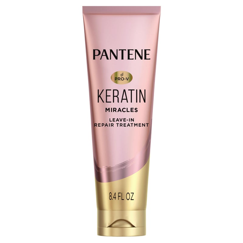 Pantene Keratin Leave-In Conditioner with Argan Oil, Protein Treatment for Dry, Damaged & Color-Treated Hair, Repairs Split Ends & Protects from Damage, Formaldehyde-Free, 8.4 Fl Oz - Image 1