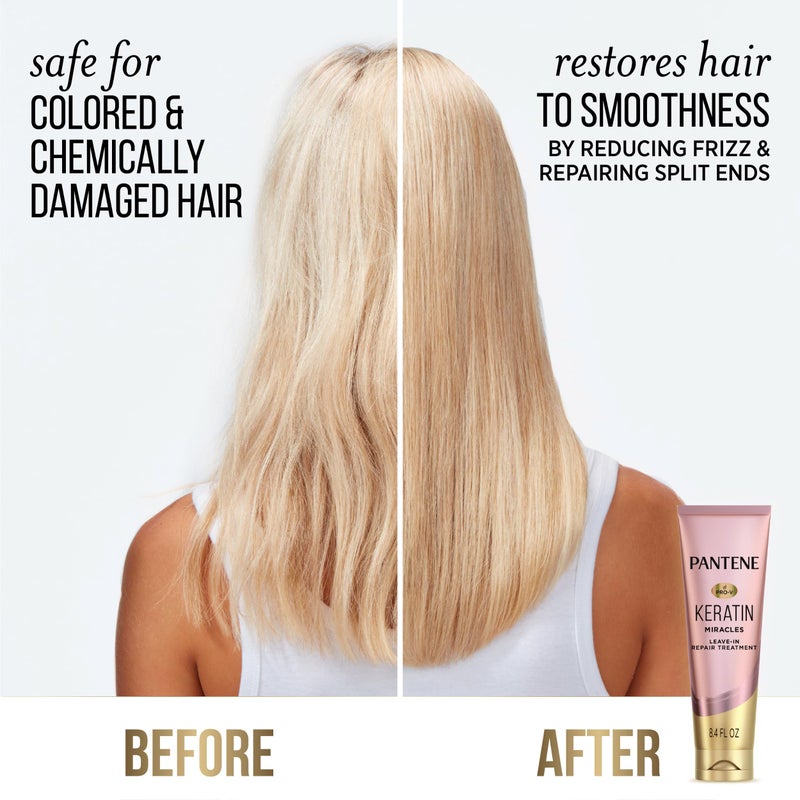 Pantene Keratin Leave-In Conditioner with Argan Oil, Protein Treatment for Dry, Damaged & Color-Treated Hair, Repairs Split Ends & Protects from Damage, Formaldehyde-Free, 8.4 Fl Oz - Image 3