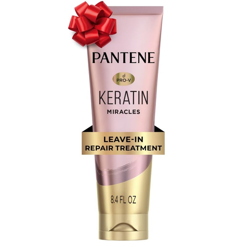 Pantene Keratin Leave-In Conditioner with Argan Oil, Protein Treatment for Dry, Damaged & Color-Treated Hair, Repairs Split Ends & Protects from Damage, Formaldehyde-Free, 8.4 Fl Oz - Image 1