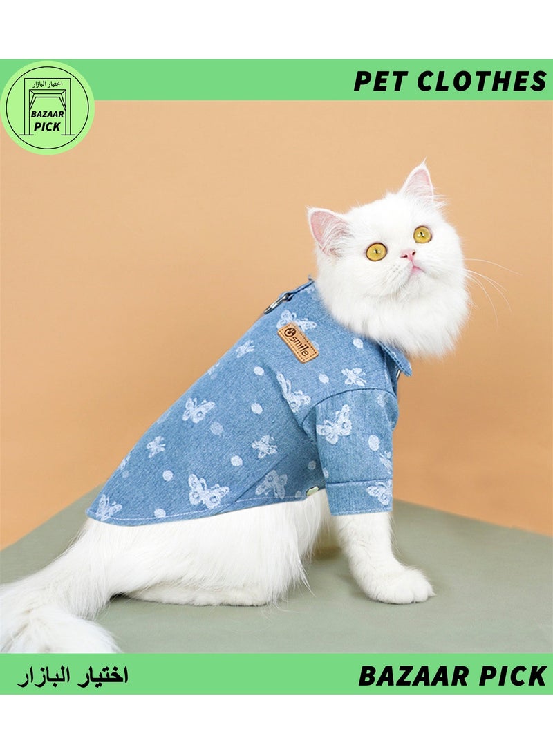 فيست دنيم خفيف للحيوانات الأليفة بلون أزرق فاتح - قميص جينز مسامي للكلاب والقطط، ملابس عصرية ومتينة للنزهات الخارجية - مقاس 2XL - Image 3