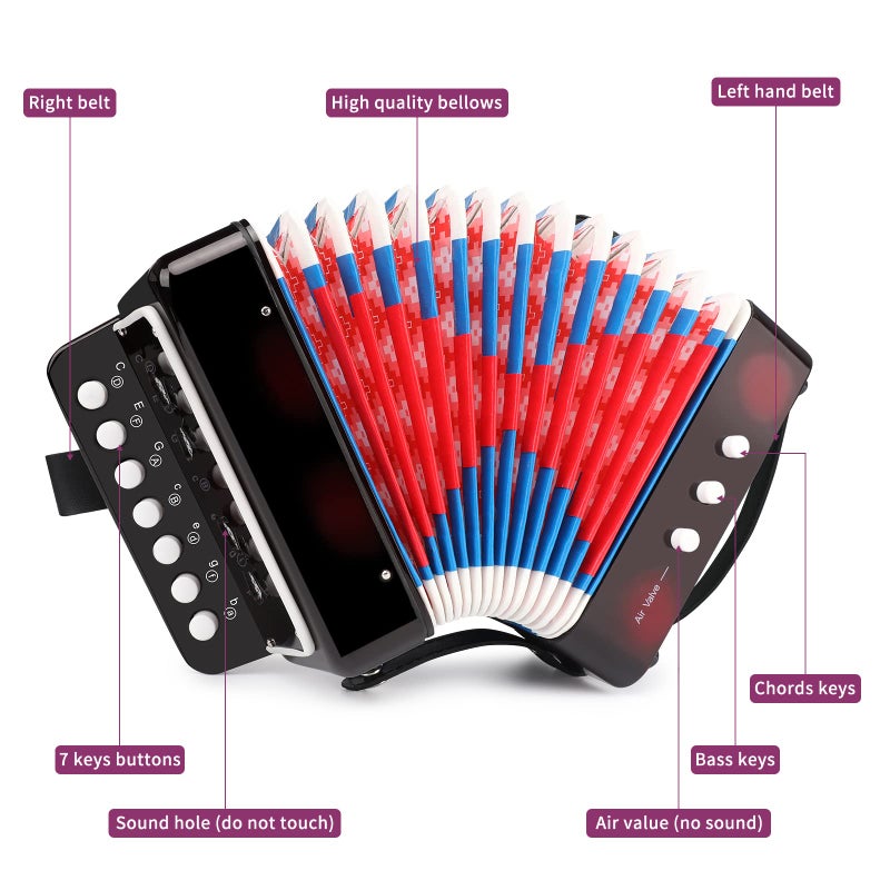MUINS Kids Accordion, 10 Keys Control Mini Accordion Toy Gifts Easy to Play for kids Children Beginners Lightweight Environmentally-friendly Musical Instrument Developmet Fit for 3 years and over(black) - Image 2