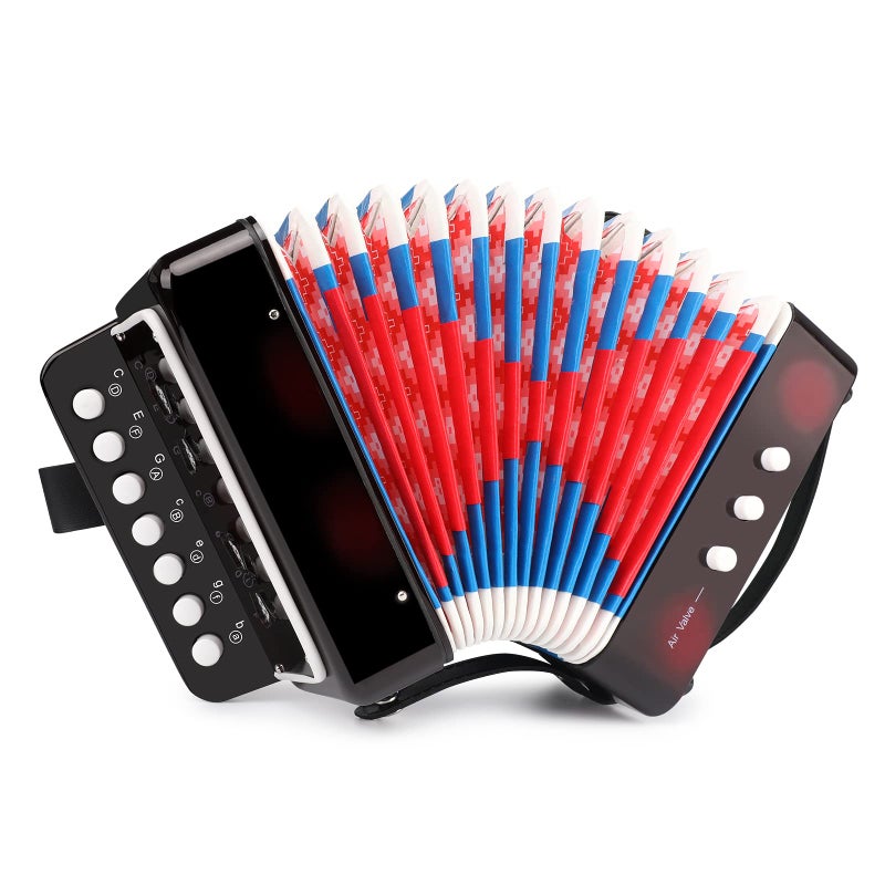 MUINS Kids Accordion, 10 Keys Control Mini Accordion Toy Gifts Easy to Play for kids Children Beginners Lightweight Environmentally-friendly Musical Instrument Developmet Fit for 3 years and over(black) - Image 1