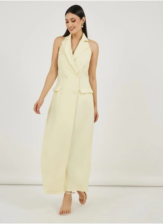 ستايلي Twill Sleeveless Blazer Maxi Dress with Flap Detail