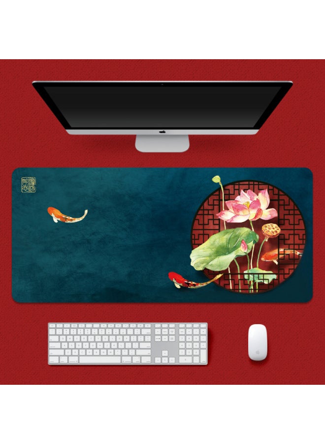 Oversized Mouse Pad Chinese Style National Tide Table Pad Keyboard Pad Beijing Forbidden City Red Wall Student Laptop Non-slip-Color:900*400*3mm-Pattern:Chinese Style-Koi Lotus - Image 1