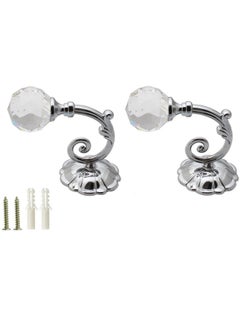 Generic Pair(2PCS) Silver Round Head Crystal Curtain Hook Door Wall Window Hanger Hook Tieback Household Office School Fixed Decoration Hanging Tools for Curtain Towel Clothes  - Image 1