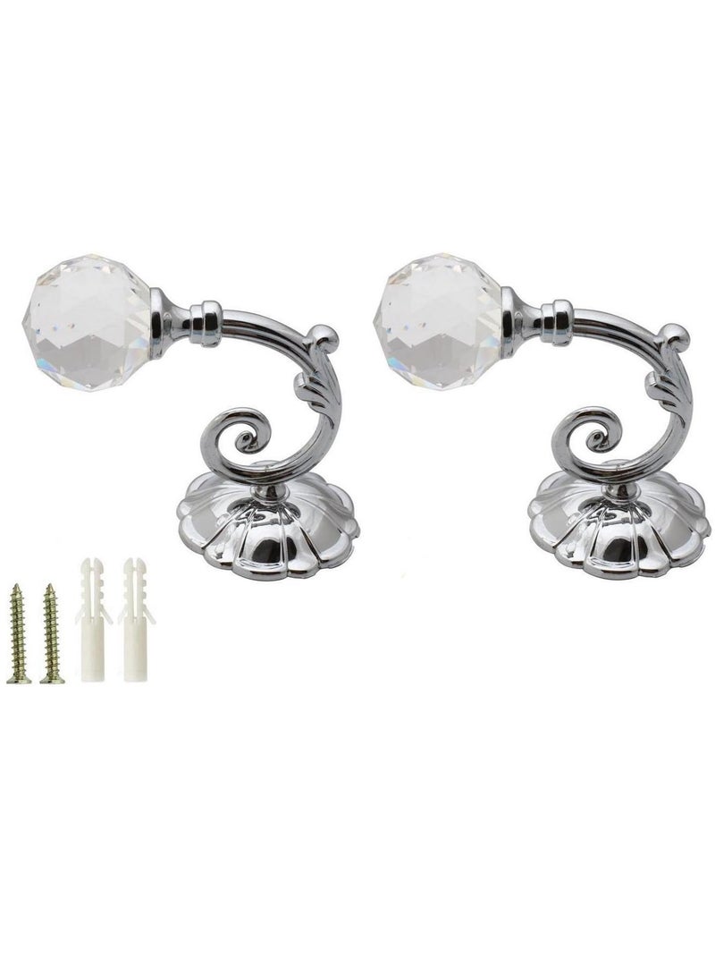 Pair(2PCS) Silver Round Head Crystal Curtain Hook Door Wall Window Hanger Hook Tieback Household Office School Fixed Decoration Hanging Tools for Curtain Towel Clothes  - Image 1