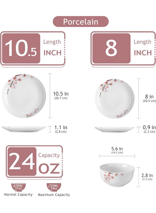 VEWEET Porcelain Dinnerware Sets for 4 12 Pieces Plates and Bowls Set with Pink Floral Kitchen Dishes Set Dining Ware for Family Microwave and Dishwasher Safe Series ANNIE - Image 2