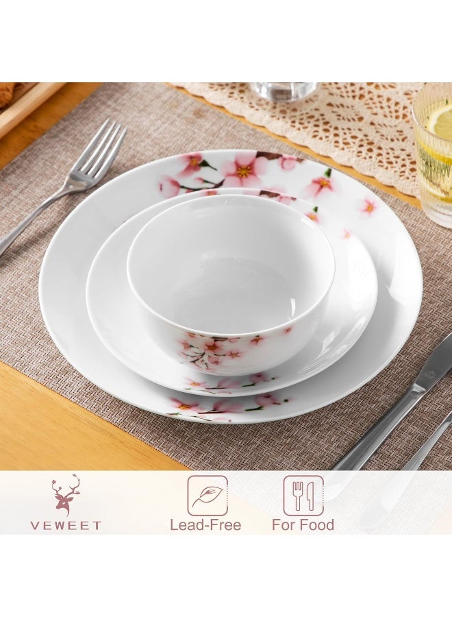 VEWEET Porcelain Dinnerware Sets for 4 12 Pieces Plates and Bowls Set with Pink Floral Kitchen Dishes Set Dining Ware for Family Microwave and Dishwasher Safe Series ANNIE - Image 4