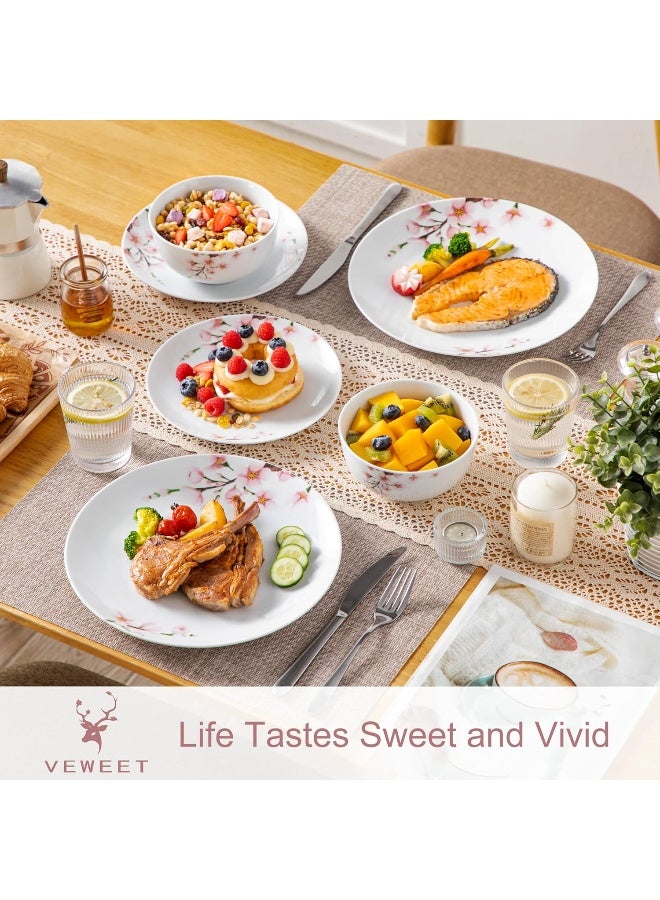 VEWEET Porcelain Dinnerware Sets for 4 12 Pieces Plates and Bowls Set with Pink Floral Kitchen Dishes Set Dining Ware for Family Microwave and Dishwasher Safe Series ANNIE - Image 3
