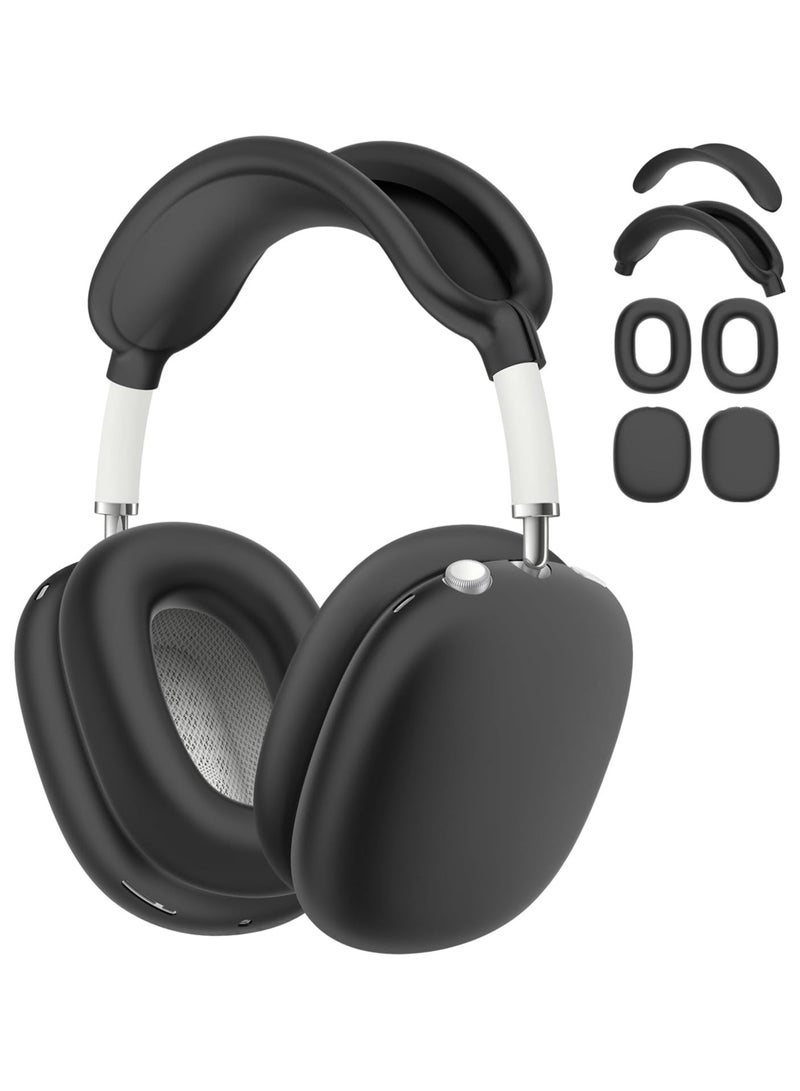 Silicone Case Cover for AirPods Max Headphones, Airpods Max Ear Cup Covers/Ear Pad Case Cover/Headband Cover/Max Headband Pad, 4 in1 Accessories for Apple AirPods Max (Black) - Image 1